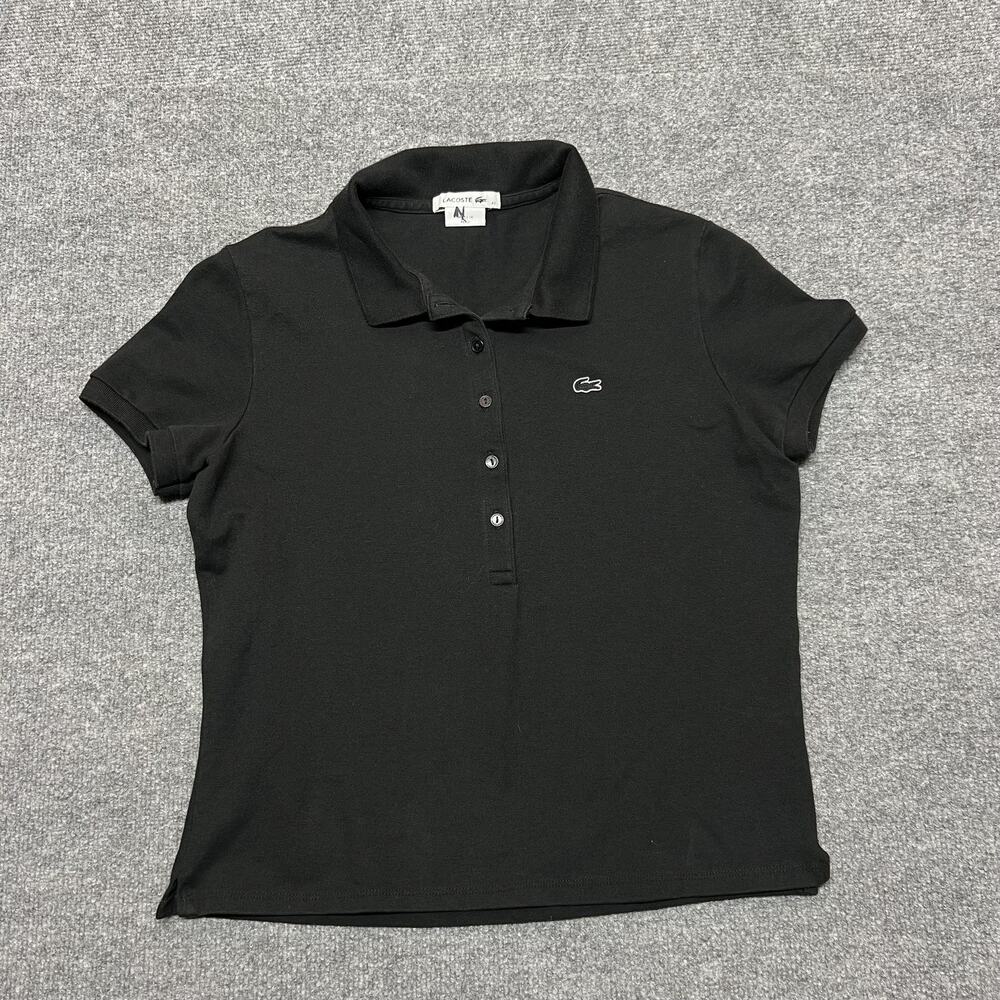 Lacoste Shirt Womens 42 Black Cotton Pique Short Sleeve Polo Collared Top